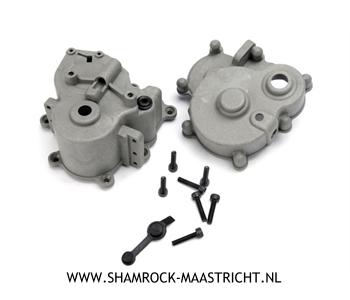Traxxas  Gearbox halves (front and rear)/ rubber access plug/ shift detent ball/ spring/ 4mm GS/ shift shaft seal, glued - TRX5181