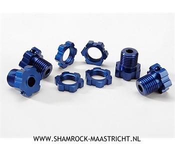 Traxxas  Wheel hubs, splined, 17mm (blue-anodized) (4)/ wheel nuts, splined, 17mm (blue-anodized) (4)/ screw pins, 4x13mm (with threadlock) (4) - TRX5353X