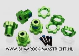 Traxxas Wheel hubs, splined, 17mm (green-anodized) (4)/ wheel nuts, splined, 17mm (blue-anodized) (4)/ screw pins, 4x13mm (with threadlock) (4) - TRX5353G