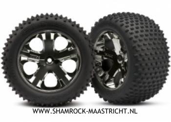 Traxxas Alias tires, all star black chrome wheels, foam inserts (rear) (2) - 3770A
