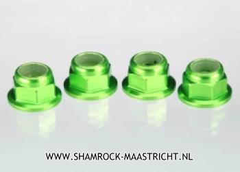 Traxxas Green-anodized aluminium 4mm flanged, serrated lock nuts (4) - 1747G