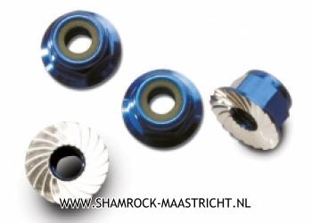 Traxxas Blue-anodized aluminium 4mm flanged, serrated lock nuts (4) - 1747R