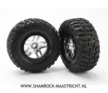 Traxxas  Tires and wheels, assembled, glued (SCT Split-Spoke satin chrome, black beadlock style wheels, Kumho tires, foam inserts) (2) (2WD front) - TRX5882