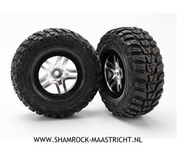Traxxas Tires and wheels, assembled, glued (SCT Split-Spoke, black, satin chrome beadlock wheels, BFGoodrich Mud-Terrain T/A KM2 tire, foam inserts) (2) (4WD f/r, 2WD rear) - TRX5883