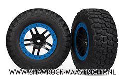Traxxas Tire and wheel assy, glued (SCT Split-Spoke, black, blue beadlock wheels, BFGoodrich Mud-Terrain T/A KM2 tire, inserts) (2) (4WD f/r, 2WD rear) - TRX5883A