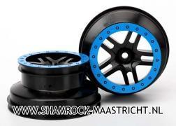 Traxxas  Wheels, SCT Split-Spoke, black, blue beadlock style, dual profile (2.2inch outer, 3.0inch inner) (4WD f/r, 2WD rear) (2) - TRX5884A