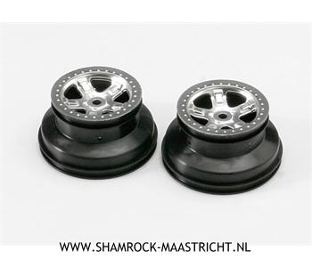 Traxxas Wheels, SCT satin chrome, beadlock style, dual profile (2.2inch outer, 3.0inch inner) (2) - TRX5972