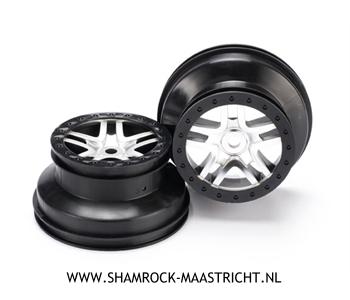 Traxxas  Wheels, SCT Split-Spoke, satin chrome, black beadlock style, dual profile (2.2inch outer, 3.0inch inner) (front/rear) (2)- TRX5974