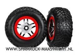 Traxxas Tires and wheels, glued on SCT chrome split spoke wheels TSM - TRX5977