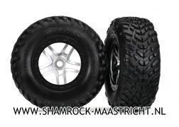 Traxxas Tires and wheels, glued on SCT satin hrome split sp wheels TSM - TRX5978