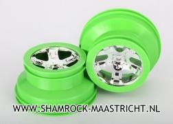 Traxxas  Wheels, SCT, chrome, green beadlock style, dual profile (2.2inch outer, 3.0inch inner) (2) (4WD front/rear, 2WD rear only). - TRX6875