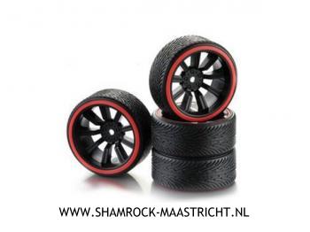 Absima Drift Wheel set 9-Spoke Porfile B Rim black/Ring red 1/10 (4)