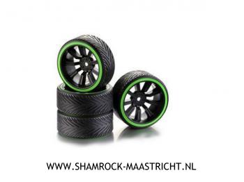 Absima Drift Wheel Set 9-Spoke Profile A Rim Black/Ring Neon Green 1/10