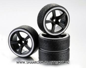 Absima Drift Wheel Set 5-Spoke Profile B Rim Black/Ring White 1/10