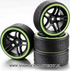 Absima Wheel Set Drift 10-Spoke Profile B Rim Black / Ring Neon Yellow 1/10