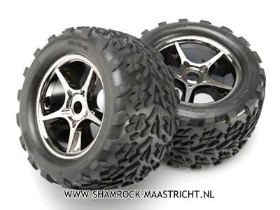 Traxxas  Talon tires, Gemini black chrome wheels, foam inserts (assembled, glued) (2) (use with 17mm splined wheel hubs & nuts) - 5374X